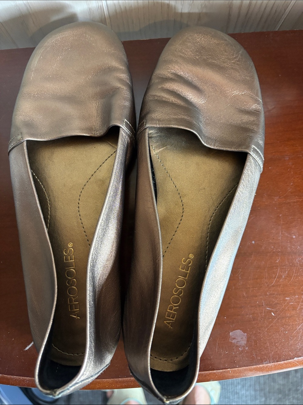 AEROSOLES Bronze Metallic Leather Slip-On Flats